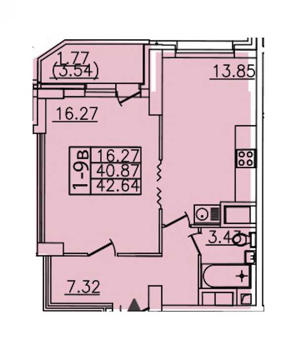 Однокомнатная квартира в : площадь 42.64 м2 , этаж: 16 – купить в Санкт-Петербурге